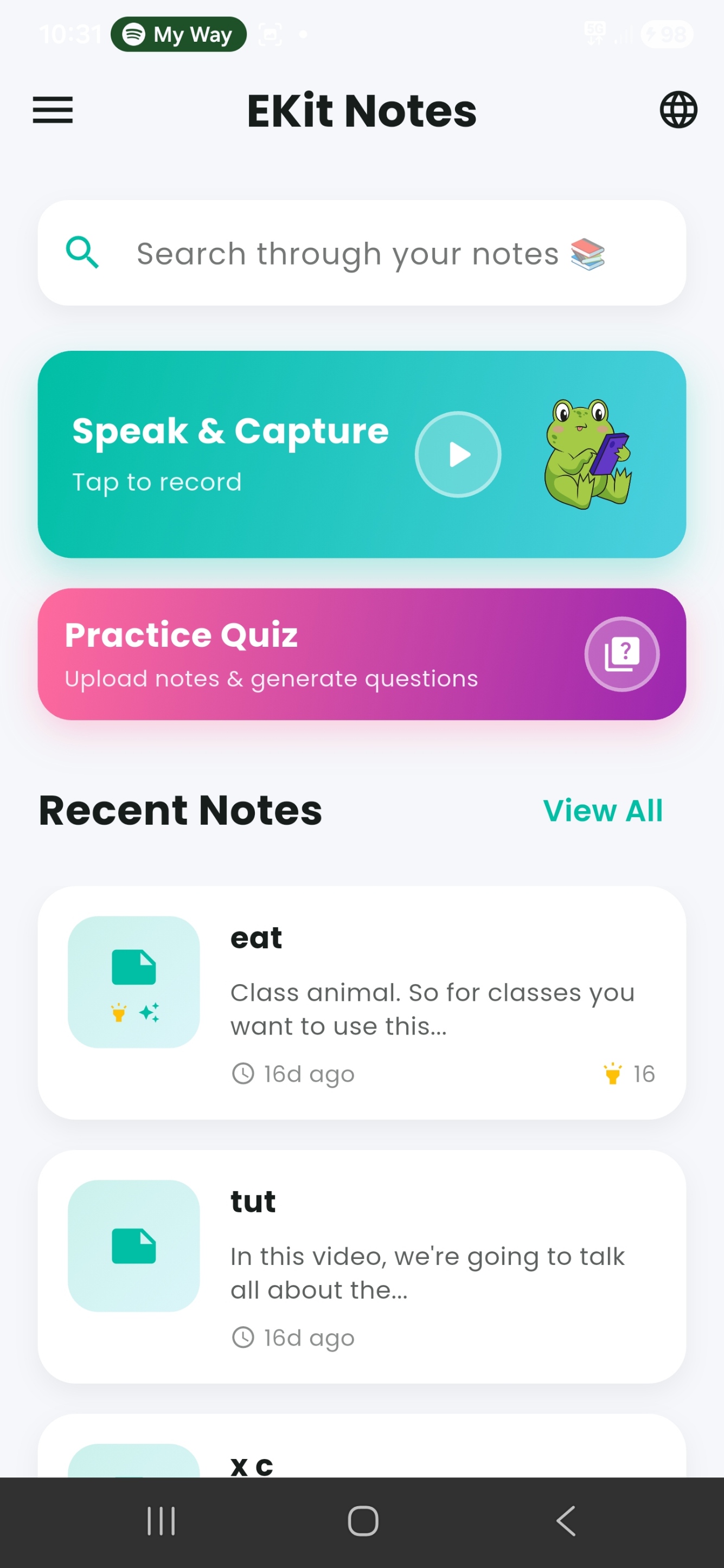 EKIT Notes mobile app home